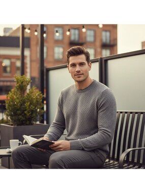 Consenso Gray Textured Crewneck Sweater Men’s XXL Lightweight Knit